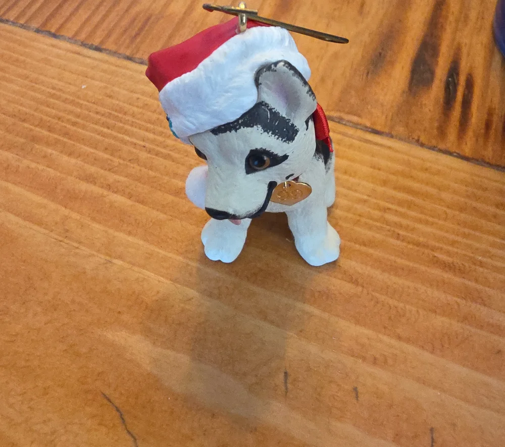 Hallmark White and Black Puppy Santa Hat Ornament